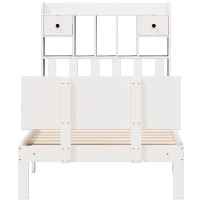 Bed met boekenkast zonder matras grenenhout wit 90x200 cm