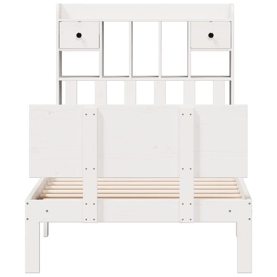 Bed met boekenkast zonder matras grenenhout wit 90x200 cm