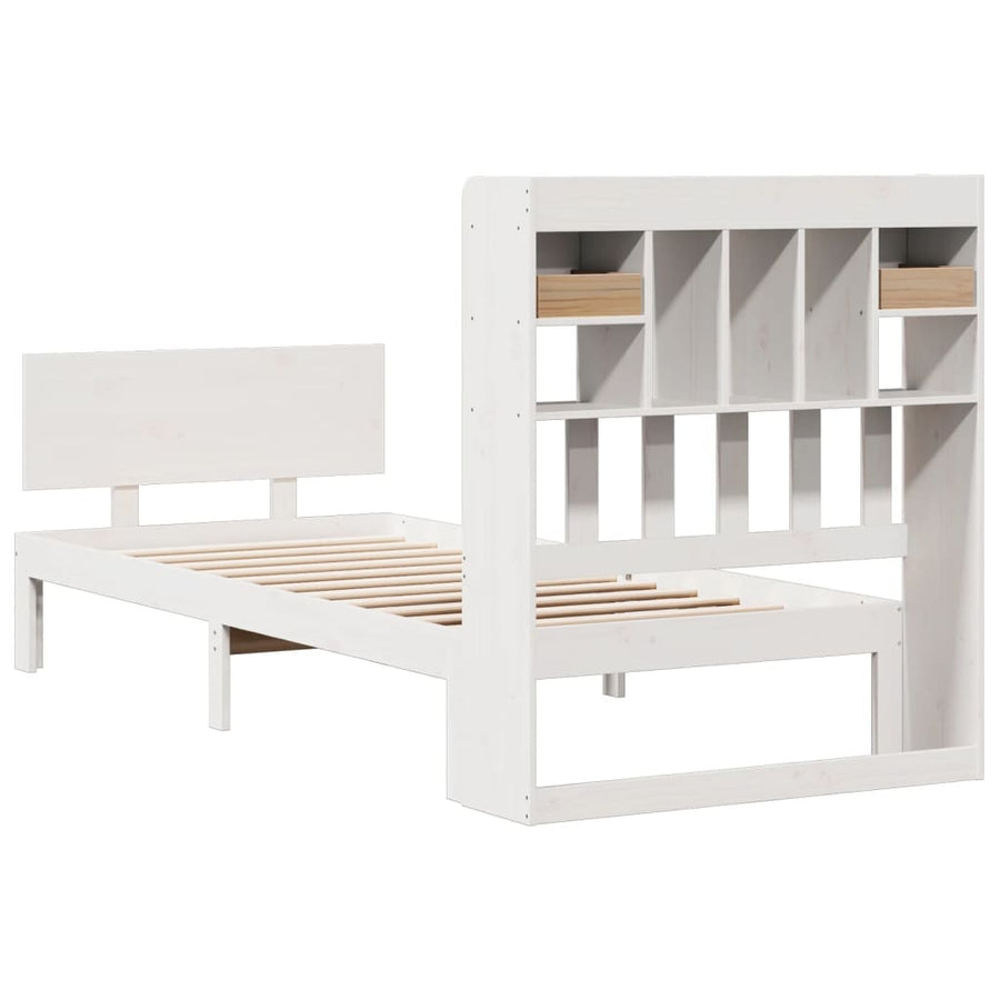 Bed met boekenkast zonder matras grenenhout wit 90x200 cm