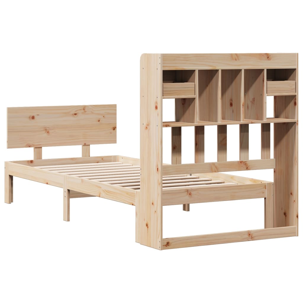 Bed met boekenkast zonder matras massief grenenhout 100x200 cm