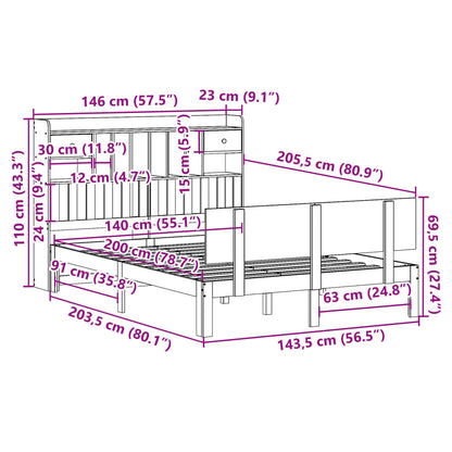 Bed met boekenkast zonder matras massief grenenhout 140x200 cm