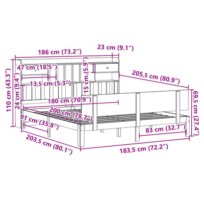 Bed met boekenkast zonder matras grenenhout wit 180x200 cm