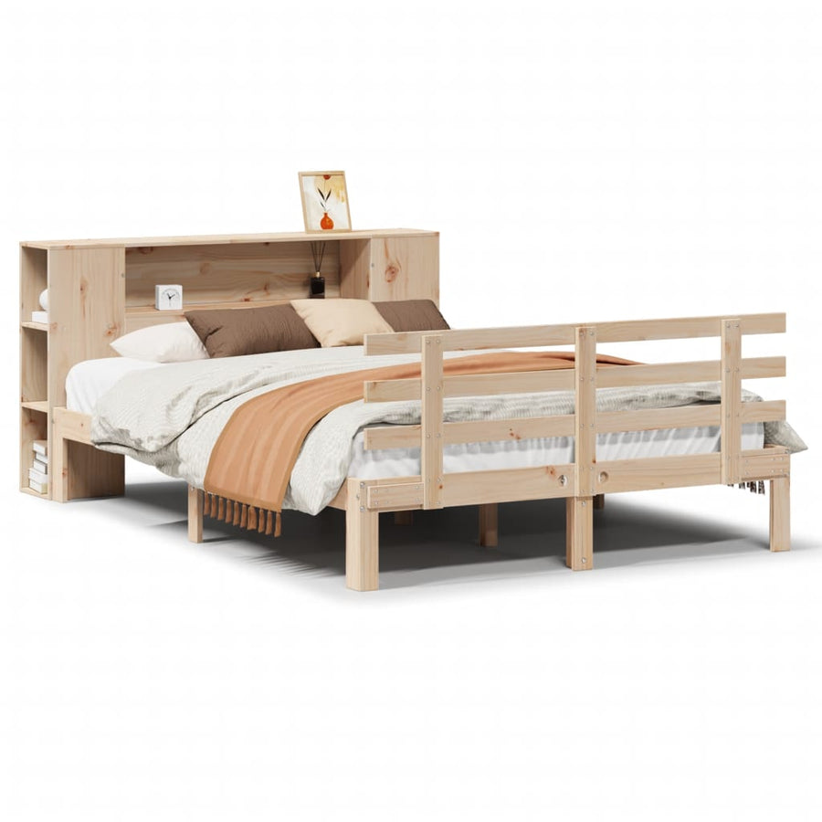 Bed met boekenkast zonder matras massief grenenhout 135x190 cm