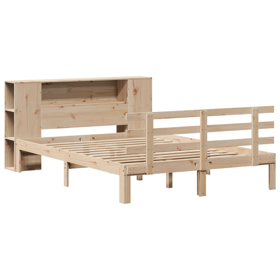 Bed met boekenkast zonder matras massief grenenhout 135x190 cm