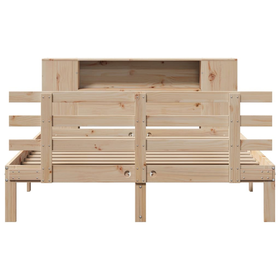 Bed met boekenkast zonder matras massief grenenhout 135x190 cm