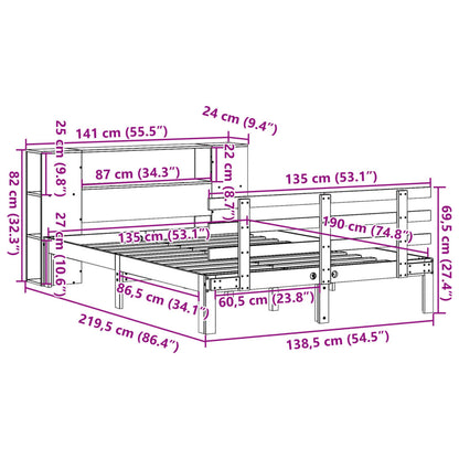 Bed met boekenkast zonder matras grenenhout wit 135x190 cm