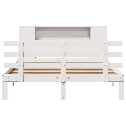 Bed met boekenkast zonder matras grenenhout wit 140x190 cm