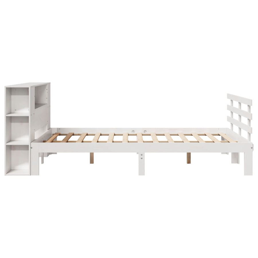 Bed met boekenkast zonder matras grenenhout wit 140x190 cm