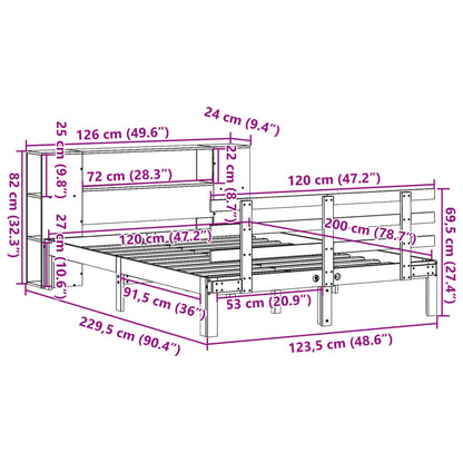 Bed met boekenkast zonder matras grenenhout wit 120x200 cm