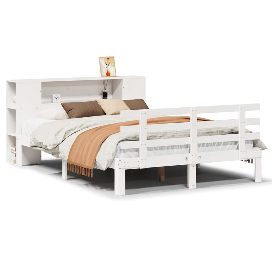 Bed met boekenkast zonder matras grenenhout wit 140x200 cm