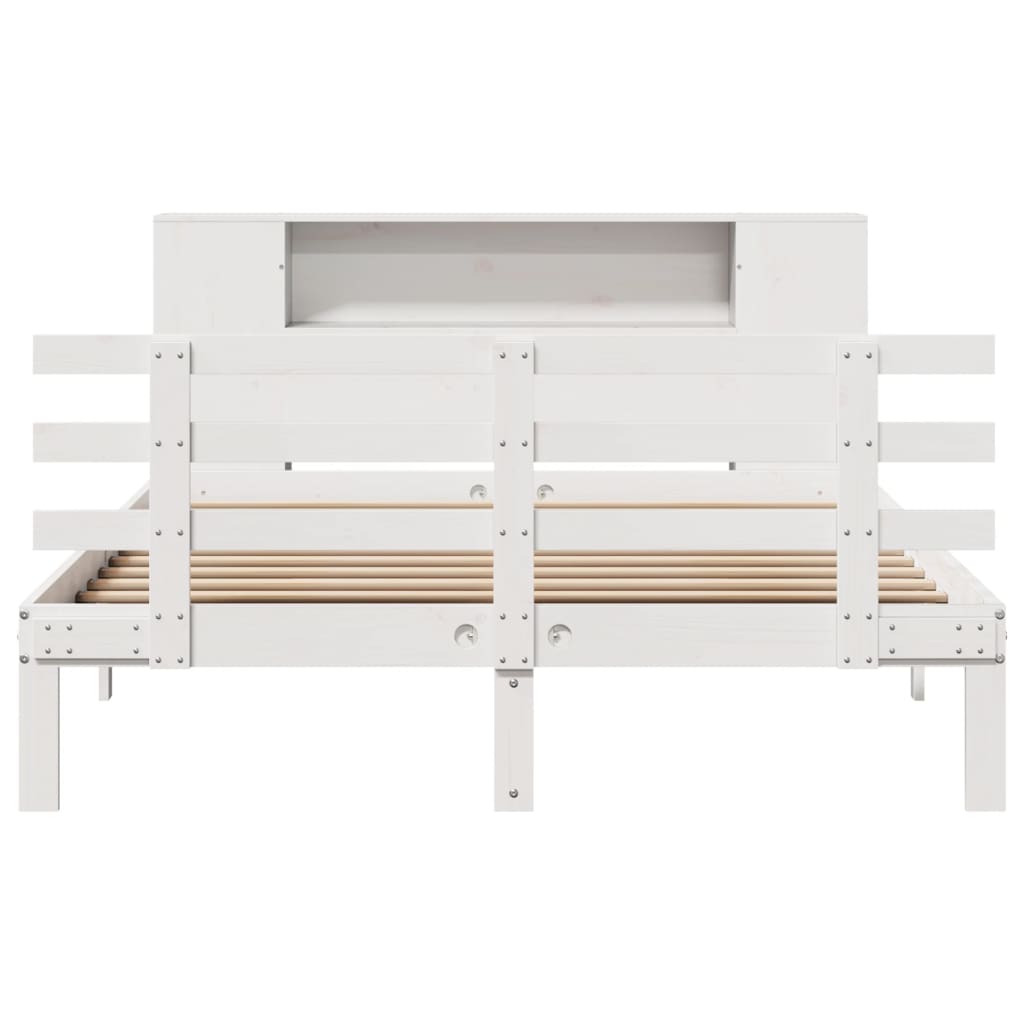 Bed met boekenkast zonder matras grenenhout wit 140x200 cm