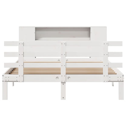 Bed met boekenkast zonder matras grenenhout wit 140x200 cm