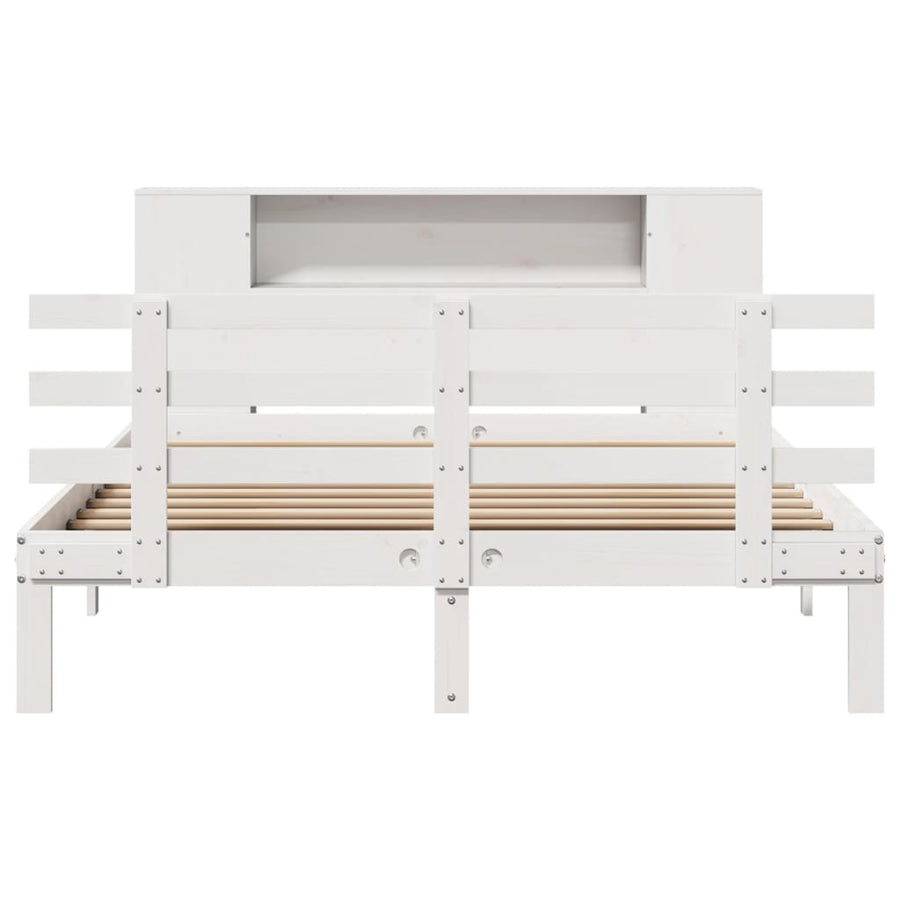 Bed met boekenkast zonder matras grenenhout wit 140x200 cm