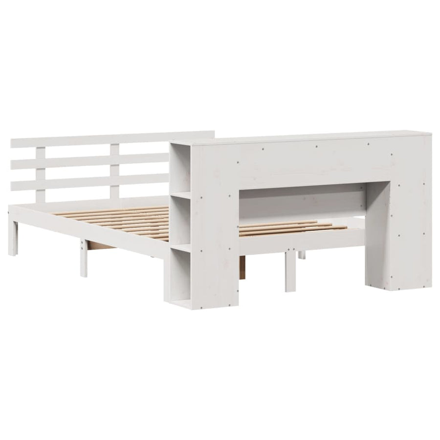 Bed met boekenkast zonder matras grenenhout wit 140x200 cm