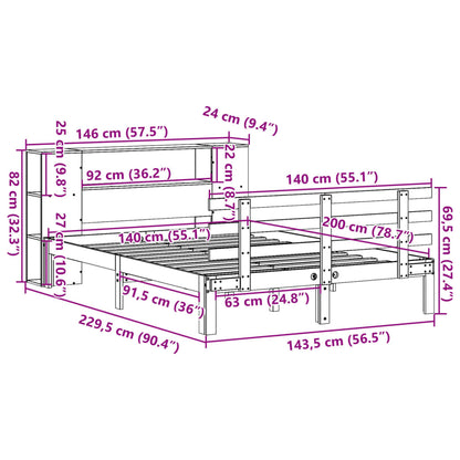 Bed met boekenkast zonder matras grenenhout wit 140x200 cm