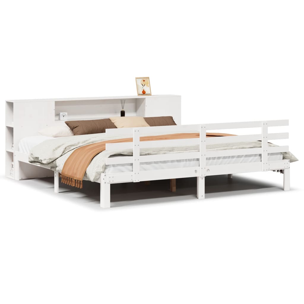 Bed Met Boekenkast Zonder Matras Grenenhout 200 x 200 cm Wit