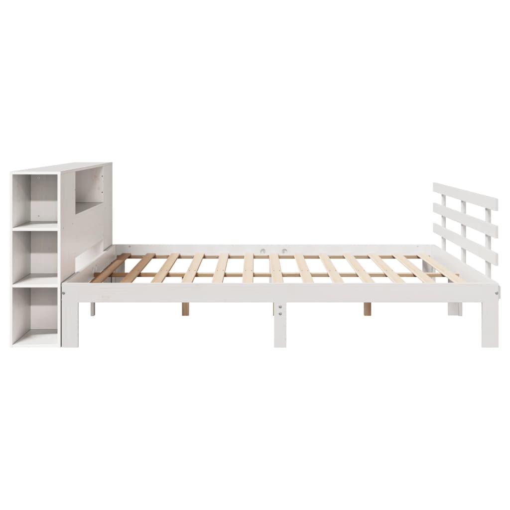 Bed Met Boekenkast Zonder Matras Grenenhout 200 x 200 cm Wit