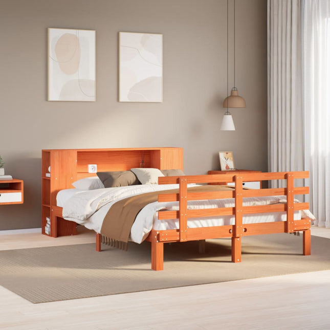 Bed met boekenkast zonder matras grenenhout wasbruin 120x190 cm