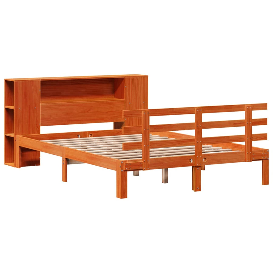 Bed met boekenkast zonder matras grenenhout wasbruin 140x190 cm