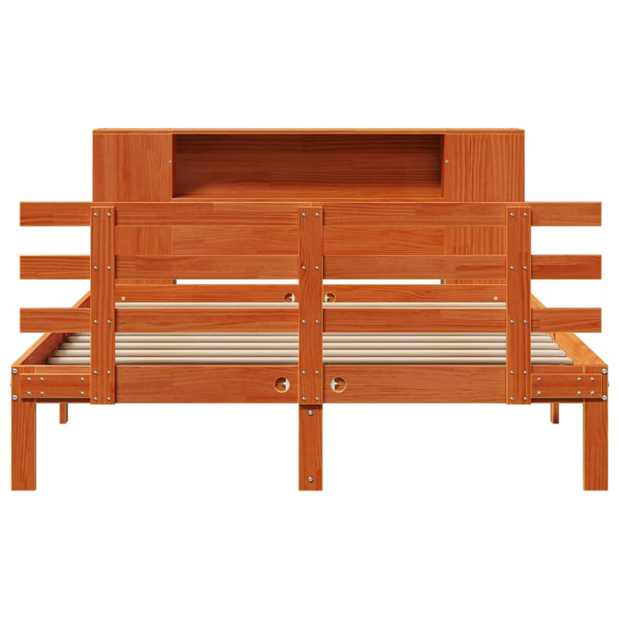 Bed met boekenkast zonder matras grenenhout wasbruin 140x190 cm