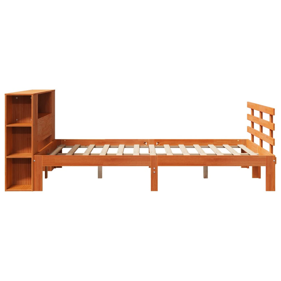 Bed met boekenkast zonder matras grenenhout wasbruin 140x190 cm