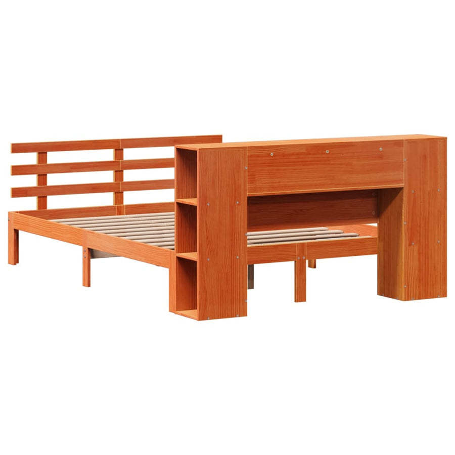 Bed met boekenkast zonder matras grenenhout wasbruin 140x190 cm