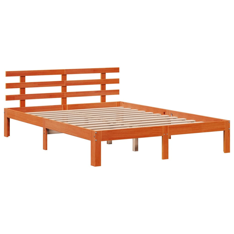 Bed met boekenkast zonder matras grenenhout wasbruin 140x190 cm