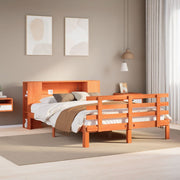 Bed 140x190 cm grenenhout wasbruin met boekenkast