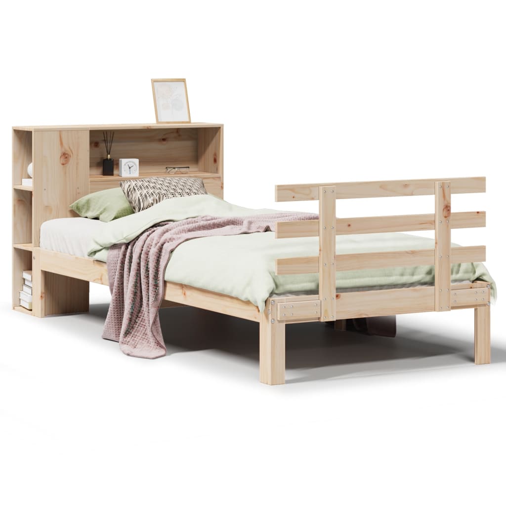 Bed met boekenkast zonder matras massief grenenhout 75x190 cm