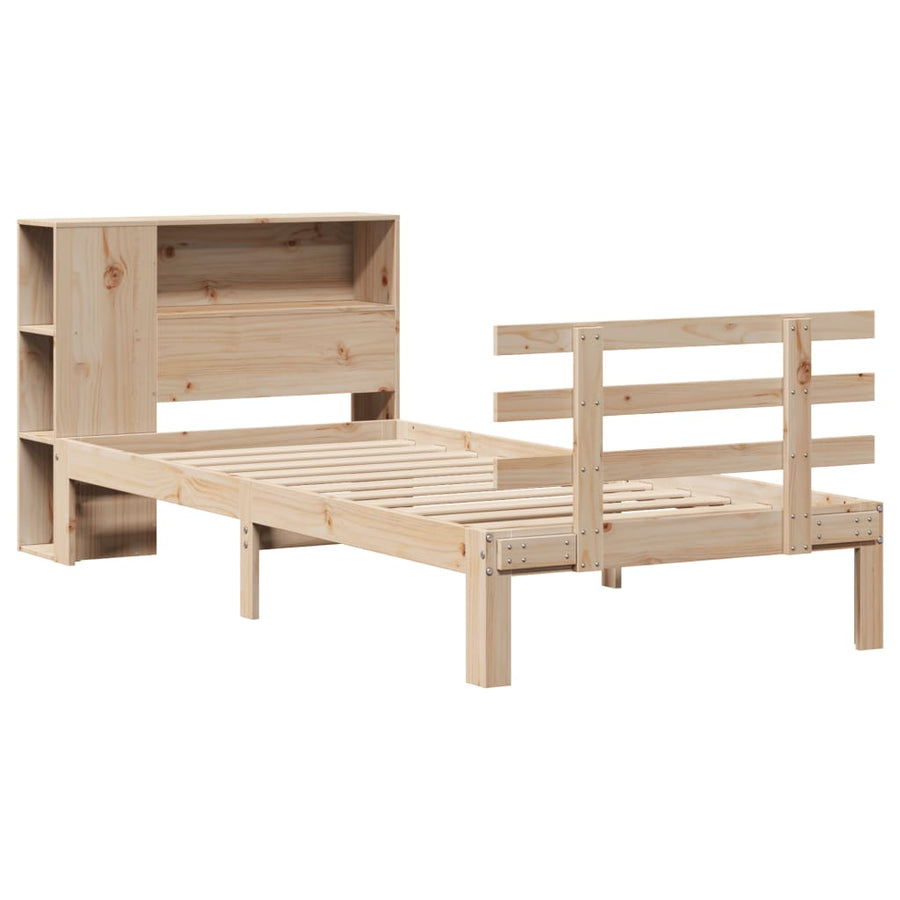 Bed met boekenkast zonder matras massief grenenhout 75x190 cm