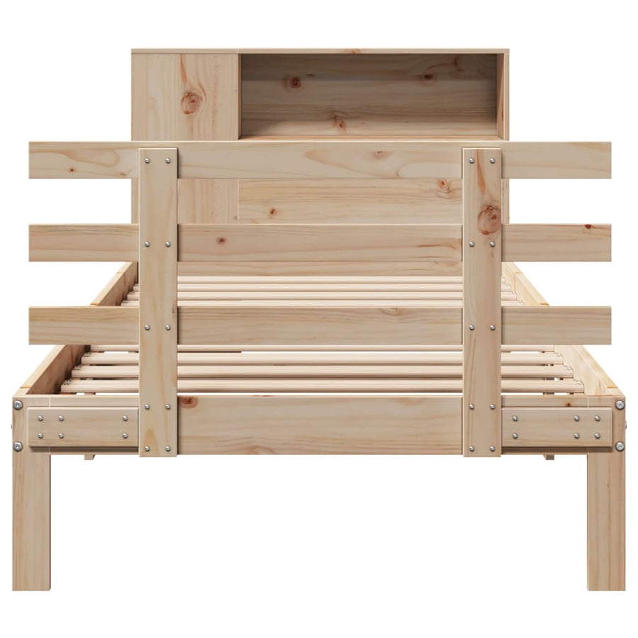 Bed met boekenkast zonder matras massief grenenhout 75x190 cm