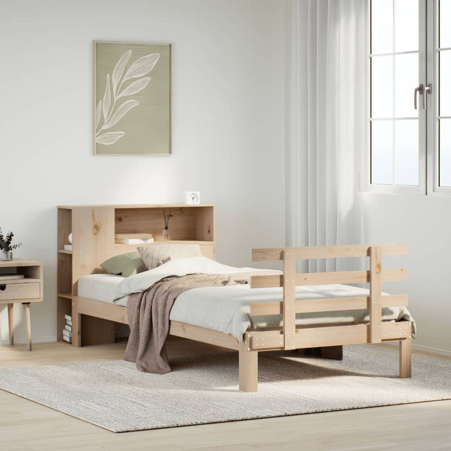 Bed met boekenkast zonder matras massief grenenhout 75x190 cm