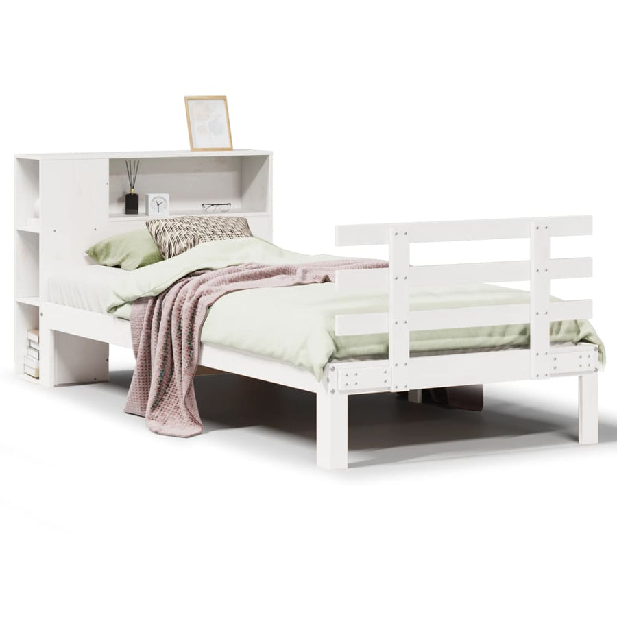 Bed met boekenkast zonder matras grenenhout wit 75x190 cm