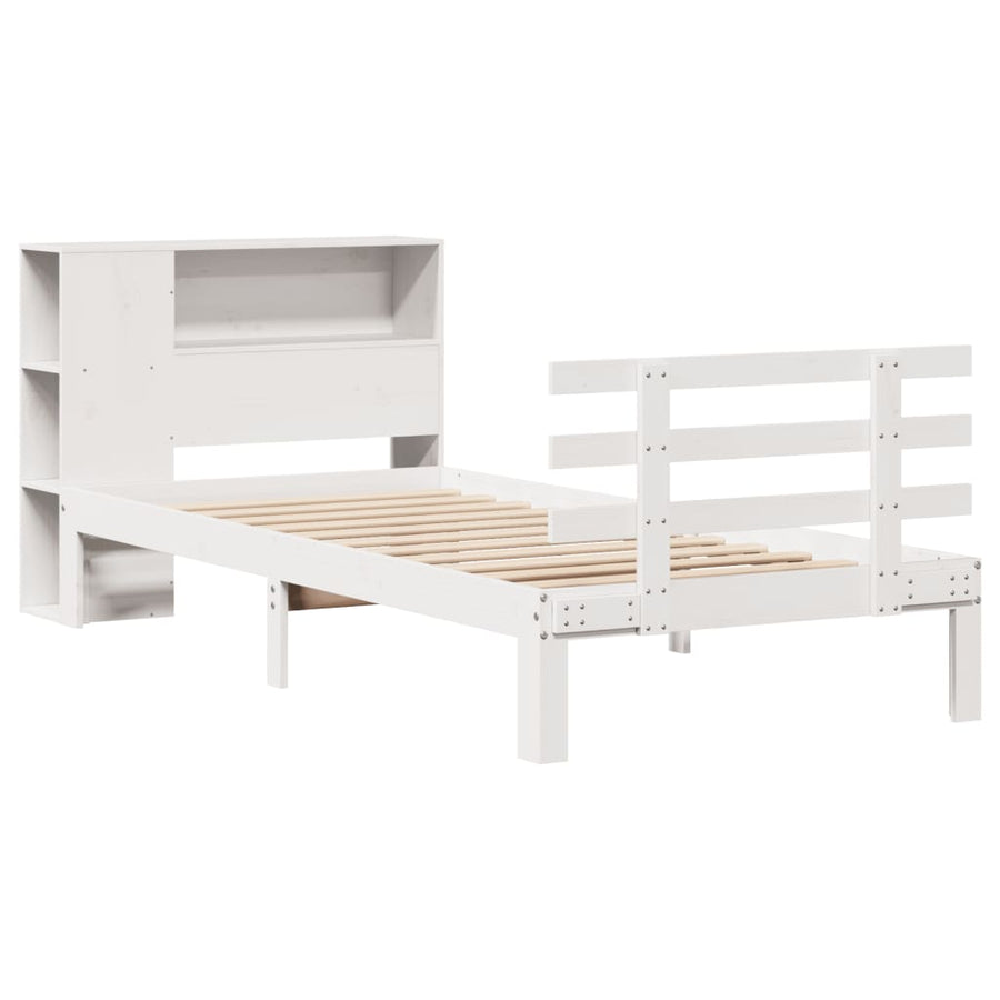 Bed met boekenkast zonder matras grenenhout wit 75x190 cm