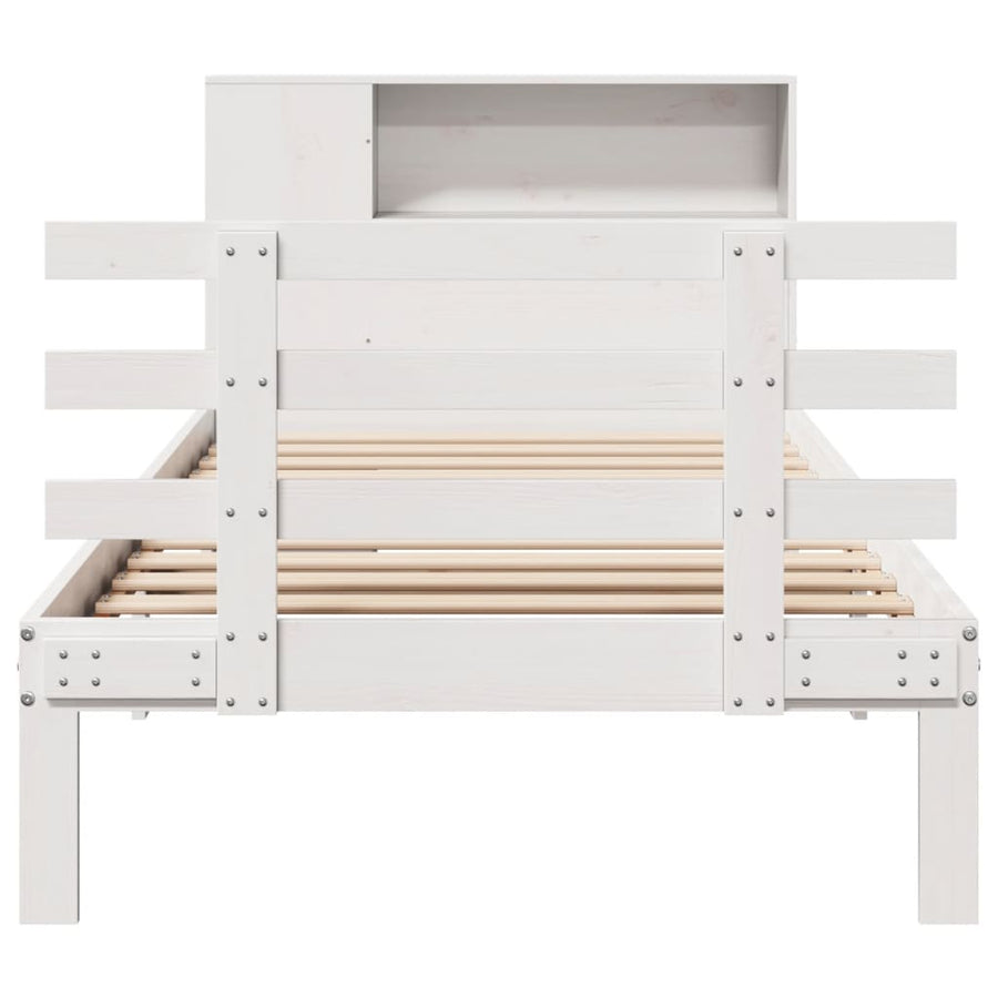 Bed met boekenkast zonder matras grenenhout wit 75x190 cm