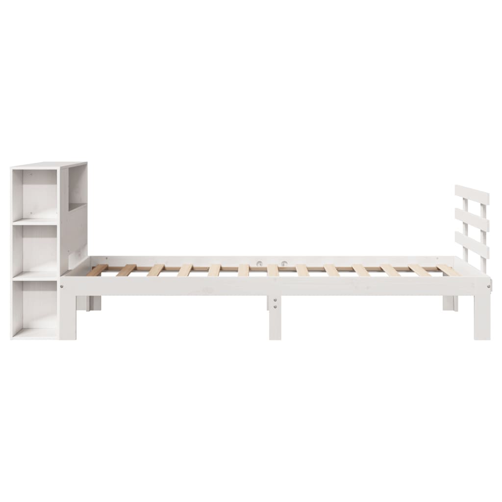 Bed met boekenkast zonder matras grenenhout wit 75x190 cm