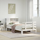 Bed with bookcase without mattress pine wood white 75x190 cm
