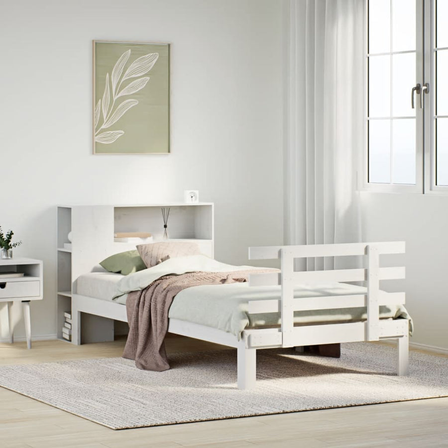 Bed met boekenkast zonder matras grenenhout wit 75x190 cm