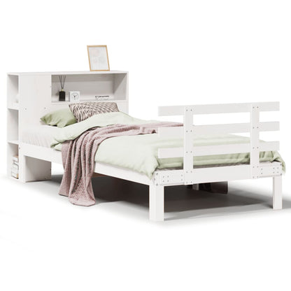 Bed met boekenkast zonder matras grenenhout wit 90x190 cm