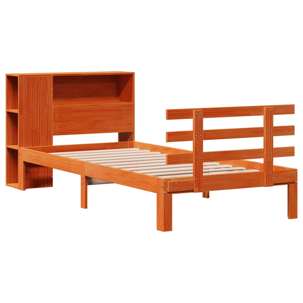 Bed met boekenkast zonder matras grenenhout wasbruin 100x200 cm