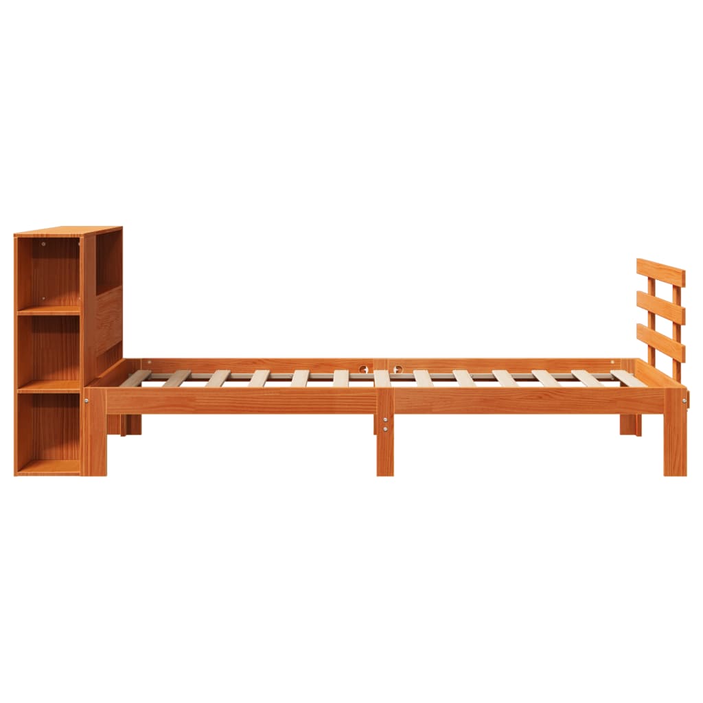 Bed met boekenkast zonder matras grenenhout wasbruin 100x200 cm