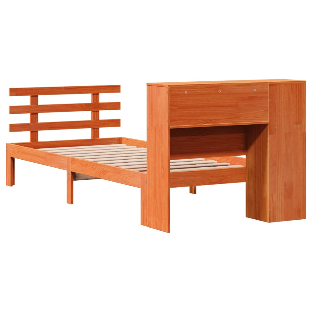 Bed met boekenkast zonder matras grenenhout wasbruin 100x200 cm