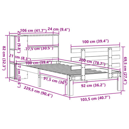 Bed met boekenkast zonder matras grenenhout wasbruin 100x200 cm