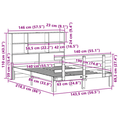 Bed met boekenkast zonder matras grenenhout wit 140x190 cm