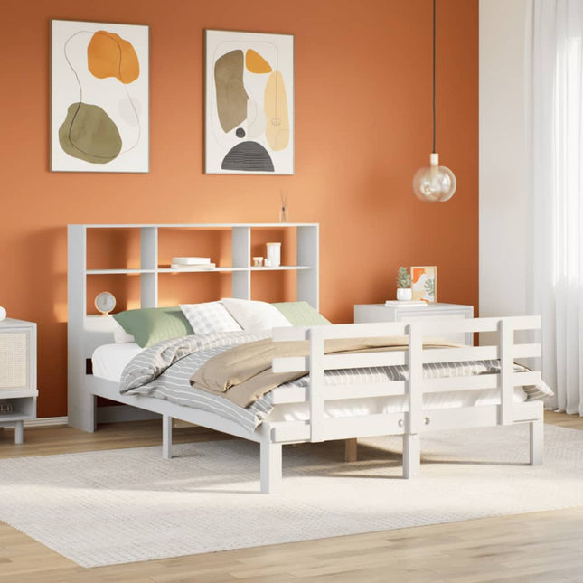 Bed met boekenkast zonder matras grenenhout wit 140x190 cm