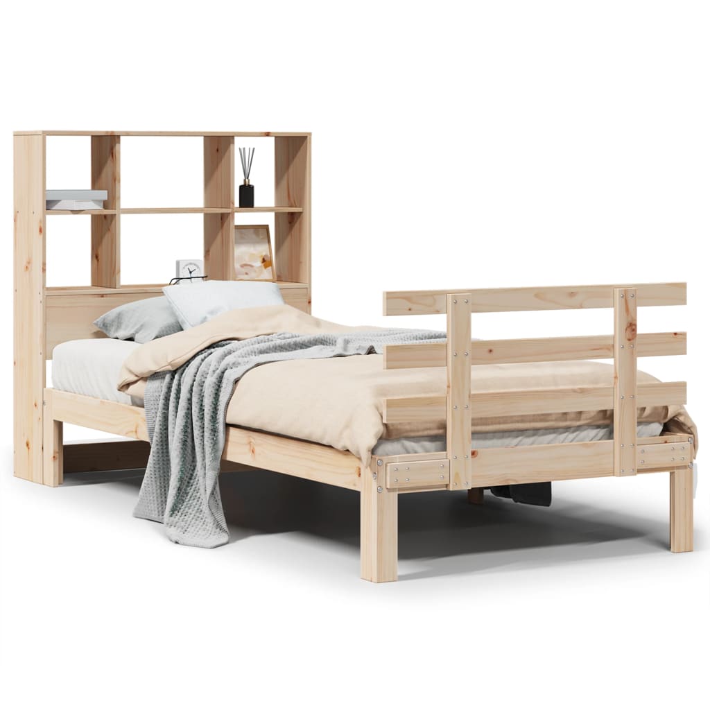 Bed Met Boekenkast Zonder Matras Massief Grenenhout 90 x 200 cm Naturel