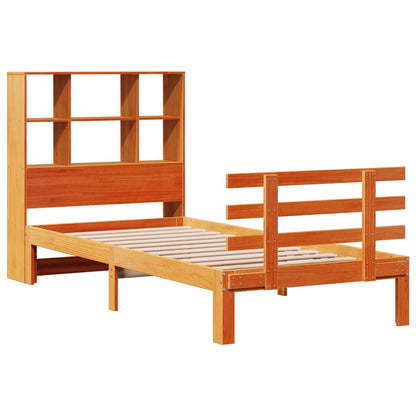 Bed met boekenkast zonder matras grenenhout wasbruin 75x190 cm
