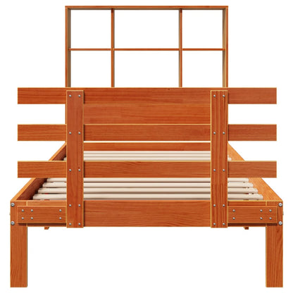 Bed met boekenkast zonder matras grenenhout wasbruin 75x190 cm