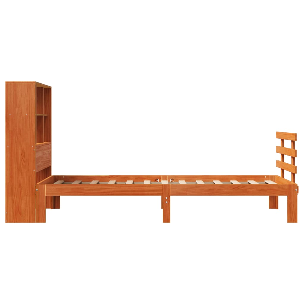 Bed met boekenkast zonder matras grenenhout wasbruin 75x190 cm