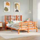 Bed met boekenkast zonder matras grenenhout wasbruin 120x190 cm